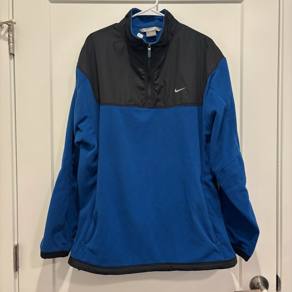 Nike Vintage XL Quarter Zip Fleece‎ Pullover Blue Black Athletic Active Sweater
